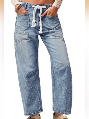 Blue Barrel Jeans with Drawstring, Front Pocket, + Vintage Denim- SIZE 2 NEW